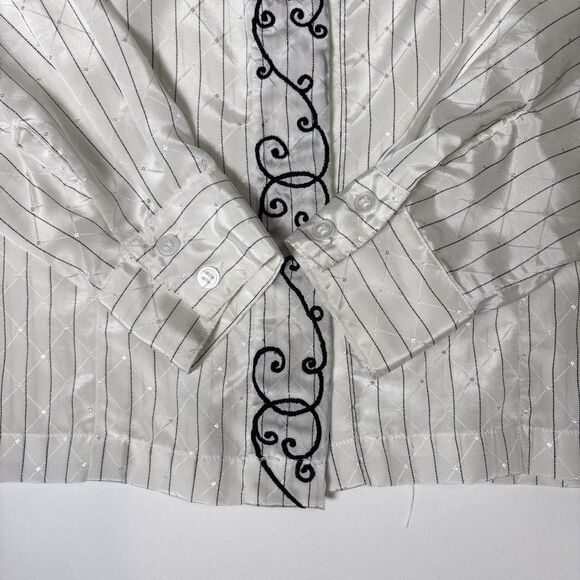 Vintage Jaclyn Smith Button Up Shirt Womens 12 White Silky Shiny Diamond Pattern - Picture 16 of 16